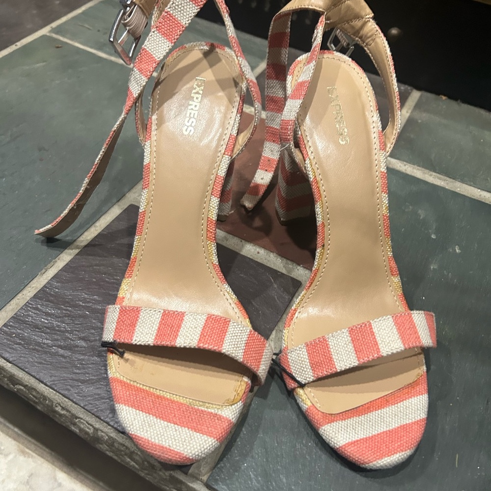Express Red and Cream Heeled Sandals with Ankle Strap